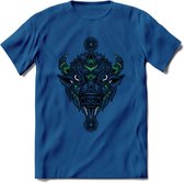 Bizon - Dieren Mandala T-Shirt | Groen | Grappig Verjaardag Zentangle Dierenkop Cadeau Shirt | Dames - Heren - Unisex | Wildlife Tshirt Kleding Kado | - Donker Blauw - M