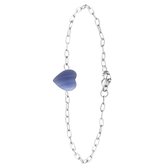 Lucardi - Dames Armband met hart blauwe agaat - Staal - Armband - Cadeau - 20 cm - Zilverkleurig