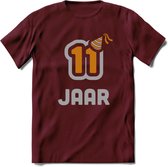 11 Jaar Feest T-Shirt | Goud - Zilver | Grappig Verjaardag Cadeau Shirt | Dames - Heren - Unisex | Tshirt Kleding Kado | - Burgundy - XXL