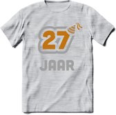 27 Jaar Feest T-Shirt | Goud - Zilver | Grappig Verjaardag Cadeau Shirt | Dames - Heren - Unisex | Tshirt Kleding Kado | - Licht Grijs - Gemaleerd - M