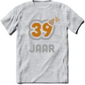 39 Jaar Feest T-Shirt | Goud - Zilver | Grappig Verjaardag Cadeau Shirt | Dames - Heren - Unisex | Tshirt Kleding Kado | - Licht Grijs - Gemaleerd - L