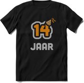 14 Jaar Feest T-Shirt | Goud - Zilver | Grappig Verjaardag Cadeau Shirt | Dames - Heren - Unisex | Tshirt Kleding Kado | - Zwart - XL