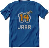 14 Jaar Feest T-Shirt | Goud - Zilver | Grappig Verjaardag Cadeau Shirt | Dames - Heren - Unisex | Tshirt Kleding Kado | - Donker Blauw - XL