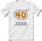 40 Jaar Feest T-Shirt | Goud - Zilver | Grappig Verjaardag Cadeau Shirt | Dames - Heren - Unisex | Tshirt Kleding Kado | - Wit - 3XL