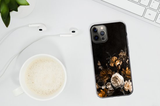 Coque iPhone 12 Pro - Bloem - Or - Motifs - Coque de téléphone en Siliconen