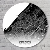 Muurcirkel ⌀ 70 cm - Muurcirkel Den Haag – Printmijnstad zwart - Kunststof Forex - Wereldkaarten - Rond Schilderij - Wandcirkel - Wanddecoratie