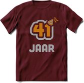 41 Jaar Feest T-Shirt | Goud - Zilver | Grappig Verjaardag Cadeau Shirt | Dames - Heren - Unisex | Tshirt Kleding Kado | - Burgundy - L