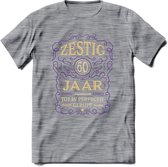 60 Jaar Legendarisch Gerijpt T-Shirt | Paars - Ivoor | Grappig Verjaardag en Feest Cadeau Shirt | Dames - Heren - Unisex | Tshirt Kleding Kado | - Donker Grijs - Gemaleerd - S