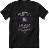 50 Jaar Legendarisch Gerijpt T-Shirt | Paars - Grijs | Grappig Verjaardag en Feest Cadeau Shirt | Dames - Heren - Unisex | Tshirt Kleding Kado | - Zwart - L