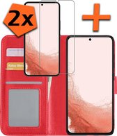 Samsung Galaxy S22 Plus Hoesje Bookcase Met 2x Screenprotector - Samsung Galaxy S22 Plus 2x Screenprotector - Samsung Galaxy S22 Plus Book Case Met 2x Screenprotector - Rood