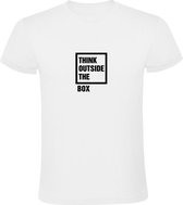 Think outside the box | Heren T-shirt | Wit | Buiten de doos denken | Analyse | Effect | Kader | Mindset | Slim | Succes | Toekomst