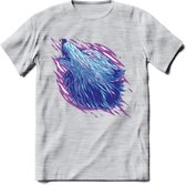 Dieren T-Shirt | Wolf shirt Heren / Dames | Wildlife wolven kleding cadeau - Licht Grijs - Gemaleerd - 3XL