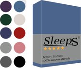 Sleeps Jersey Hoeslaken - Blauw Twijfelaar 120x200/220 cm - 100% Katoen - Hoge Hoek - Heerlijk Zacht Gebreid - - Strijkvrij - Rondom elastiek - Stretch -
