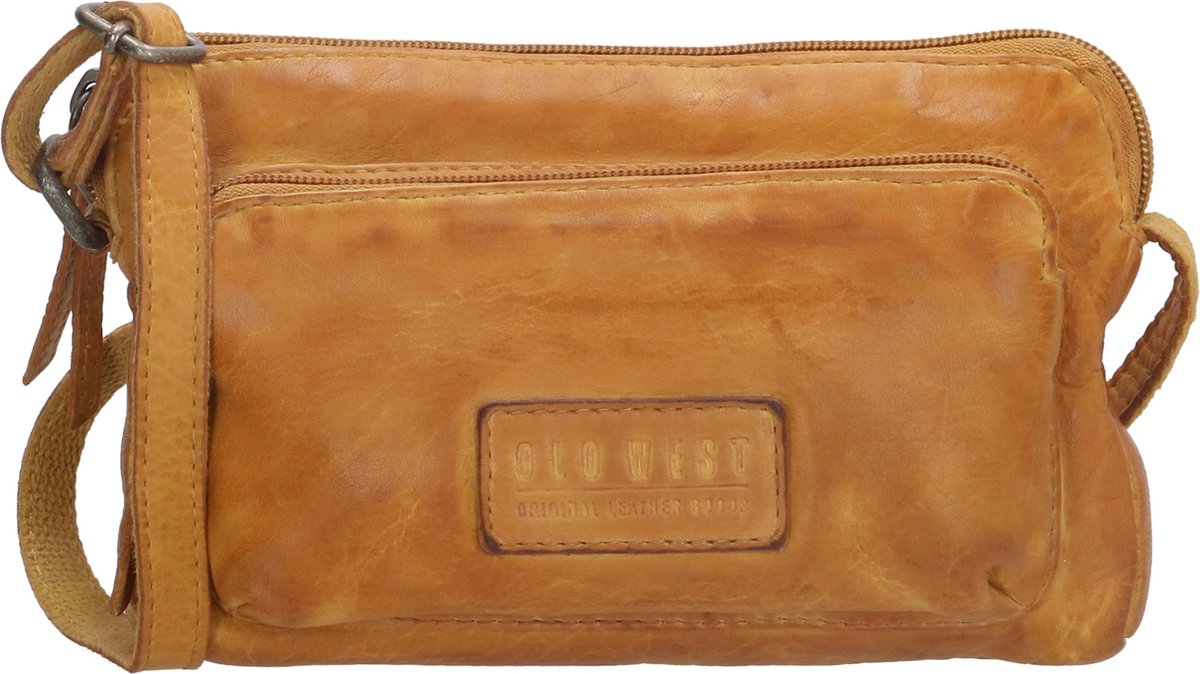 Old West Paint Rock Leren Schoudertas / Crossbodytas - Oker Geel