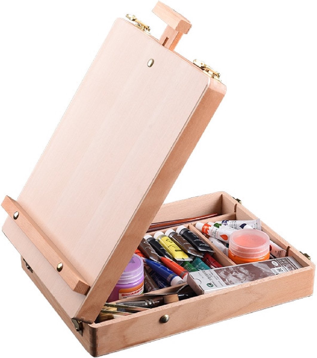 MIAOKE Houten Tafelschildersezel, Verstelbare Kofferezel Met 55 Stuks Luxe Verfkoffer Bevat 24 Acrylverf 12 Kleurpotloden 10 Penselen En Ander Gereedschap 2183846603 MIAOKE Houten Tafelschildersezel, Verstelbare Kofferezel Met 55 Stuks Luxe Verfkoffer Bevat 24 Acrylverf 12 Kleurpotloden 10 Penselen En Ander Gereedschap 2183846603