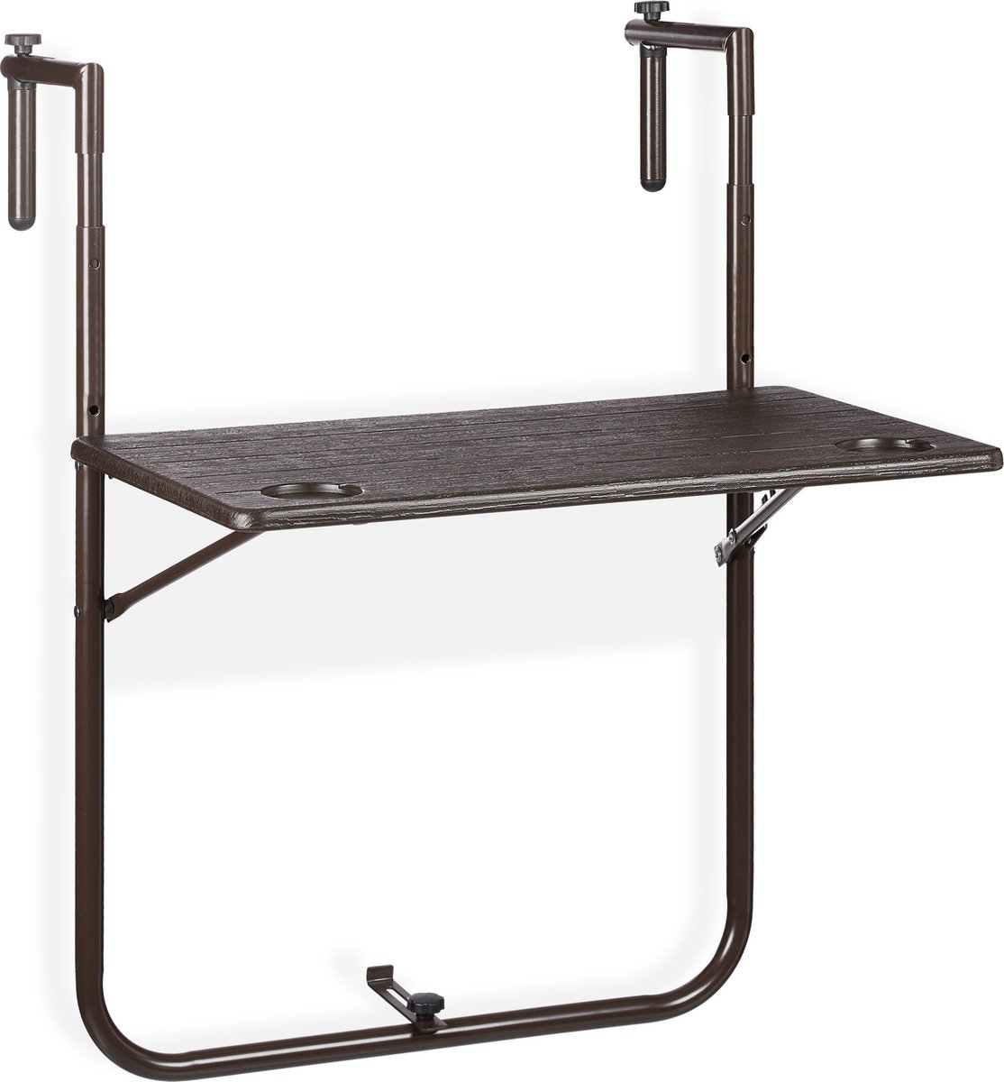 hangtafel balkon - inklapbaar - verstelbaar - 3 hoogtes - houtlook - 59,5 x 36 cm - bruin