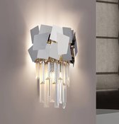 Lucande - Wandlamp - 2 lichts - roestvrij staal, kristal - H: 34 cm - G9 - gespiegeld, helder