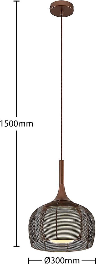 Lucande - hanglamp - 1licht - ijzer, glas, aluminium - H: 39.5 cm - E27 - bruin, wit