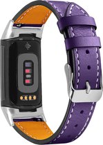 YONO Leer Bandje geschikt voor Fitbit Charge 5 - Vervangende Lederen Armband - Paars