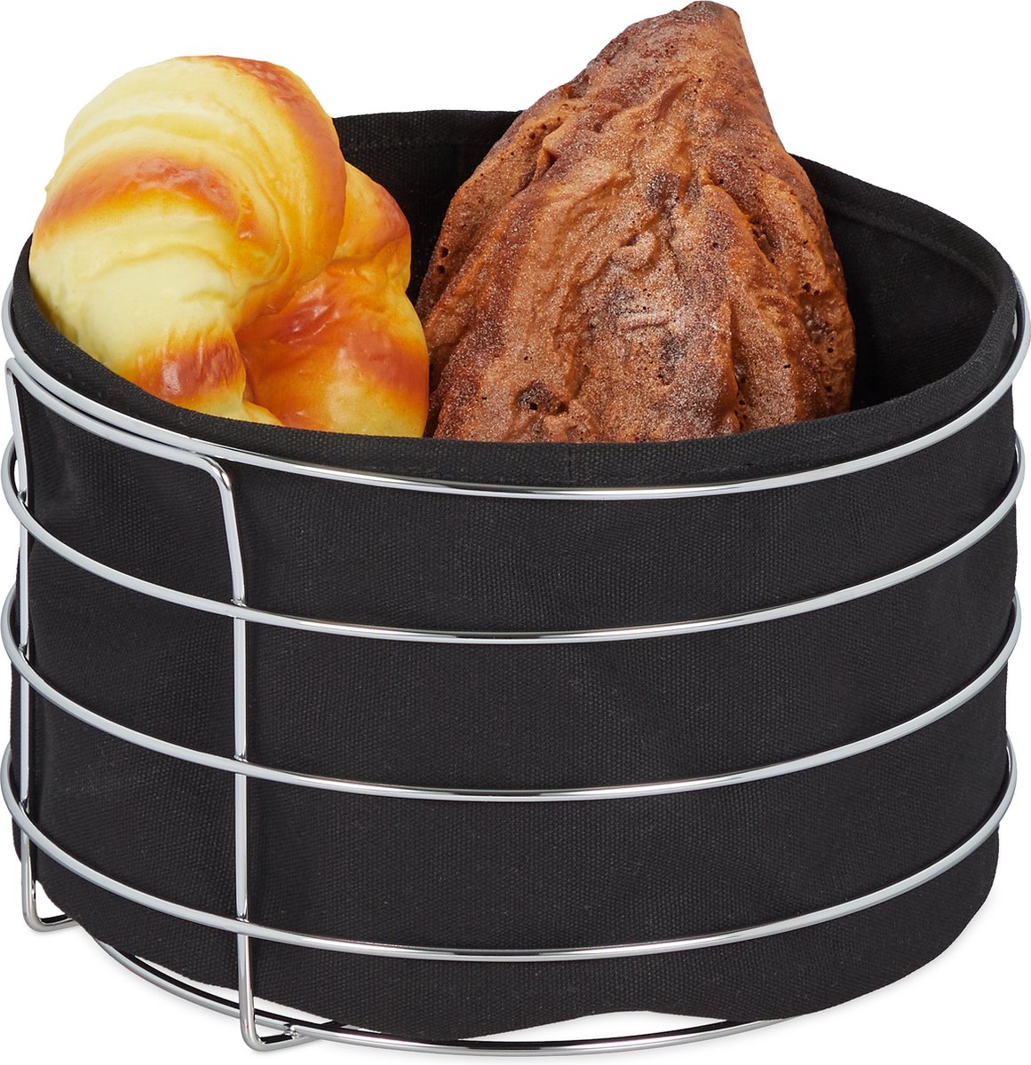 broodmand metaal - met stof - rond - rvs - 52 x 33 cm - zwart