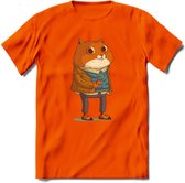 Casual kat T-Shirt Grappig | Dieren katten Kleding Kado Heren / Dames | Animal Skateboard Cadeau shirt - Oranje - M