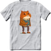 Casual kat T-Shirt Grappig | Dieren katten Kleding Kado Heren / Dames | Animal Skateboard Cadeau shirt - Licht Grijs - Gemaleerd - 3XL