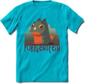Monster van Purrkenstein T-Shirt Grappig | Dieren katten halloween Kleding Kado Heren / Dames | Animal Skateboard Cadeau shirt - Blauw - S