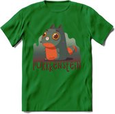 Monster van Purrkenstein T-Shirt Grappig | Dieren katten halloween Kleding Kado Heren / Dames | Animal Skateboard Cadeau shirt - Donker Groen - XL