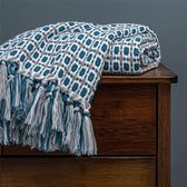 Gebreid Warmtedeken - 130 x 150 - Marine Blauw - Met Patroon - Fleece deken - Extra Zacht - Knuffeldeken - Plaid