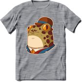 Fancy frog T-Shirt Grappig | Dieren rijke kikker Kleding Kado Heren / Dames | Animal Skateboard Cadeau shirt - Donker Grijs - Gemaleerd - L