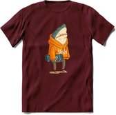 Casual skater haai T-Shirt Grappig | Dieren vissen Kleding Kado Heren / Dames | Animal Skateboard Cadeau shirt - Burgundy - XXL