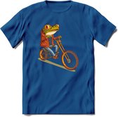 Biker kikker T-Shirt Grappig | Dieren reptiel Kleding Kado Heren / Dames | Animal Skateboard Cadeau shirt - Donker Blauw - 3XL