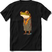 Casual kikker T-Shirt Grappig | Dieren reptiel Kleding Kado Heren / Dames | Animal Skateboard Cadeau shirt - Zwart - XL