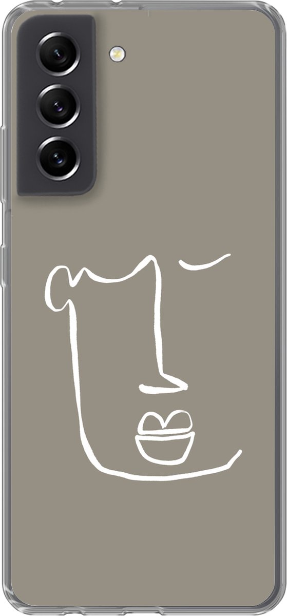 Telefoonhoesje Geschikt voor Samsung Galaxy S21 FE hoesje - Lippen - Abstract - Line art - Siliconen Telefoonhoesje Telefoonhoesje