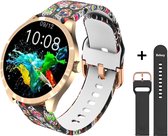 Belesy® BQSiRgSk 2022 Skull - Smartwatch Dames – Smartwatch Heren - Horloge - 1.28 inch - Kleurenscherm - Stappenteller - Bloeddruk - Hartslag - 75+ Wijzerplaten – Sporten – Rose g