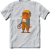 Casual race vos T-Shirt Grappig | Dieren honden Kleding Kado Heren / Dames | Animal Skateboard Cadeau shirt - Licht Grijs - Gemaleerd - L