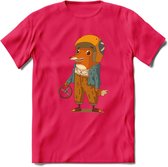 Casual race vos T-Shirt Grappig | Dieren honden Kleding Kado Heren / Dames | Animal Skateboard Cadeau shirt - Roze - S