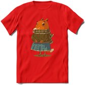 Casual vos T-Shirt Grappig | Dieren honden Kleding Kado Heren / Dames | Animal Skateboard Cadeau shirt - Rood - S