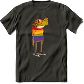 Casual gay pride kikker T-Shirt Grappig | Dieren reptiel Kleding Kado Heren / Dames | Animal Skateboard Cadeau shirt - Donker Grijs - M