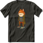 Casual vos T-Shirt Grappig | Dieren honden Kleding Kado Heren / Dames | Animal Skateboard Cadeau shirt - Donker Grijs - S