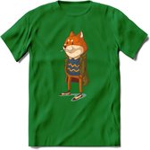 Casual vos T-Shirt Grappig | Dieren honden Kleding Kado Heren / Dames | Animal Skateboard Cadeau shirt - Donker Groen - M