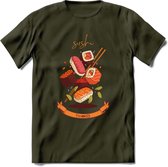 Sushi T-Shirt Grappig | Japans eten Kleding Kado Heren / Dames | Cadeau shirt - Leger Groen - XL
