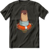 Casual zeehond T-Shirt Grappig | Dieren zeehonden Kleding Kado Heren / Dames | Animal Skateboard Cadeau shirt - Donker Grijs - 3XL