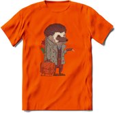 Casual egel T-Shirt Grappig | Dieren herfst Kleding Kado Heren / Dames | Animal Skateboard Cadeau shirt - Oranje - S