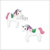 Aramat jewels ® - Kinder oorbellen unicorn eenhoorn 925 zilver multikleur 15mm x 11mm