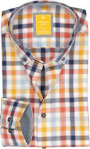 Redmond modern fit overhemd - Oxford - blauw - wit - geel en oranje geruit - Strijkvriendelijk - Boordmaat: 43/44