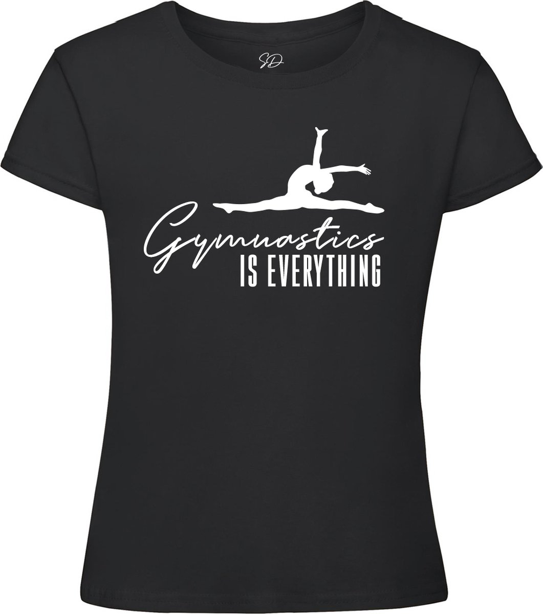 Sparkle&Dream - T-Shirt \'Gymnastics is Everything\' Zwart - Maat 140 - voor Turnen en Gymnastiek
