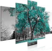 Schilderij - Autumn in the Park (5 Parts) Wide Turquoise.