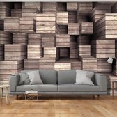Fotobehangkoning - Behang - Vliesbehang - Fotobehang Houten 3D Blokken - Wooden Finesse - 200 x 140 cm