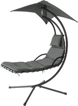Ligbed met Parasol Zonneluifel Hangstoel Modern Lounge Draagvermogen 120kg - Donkergrijs